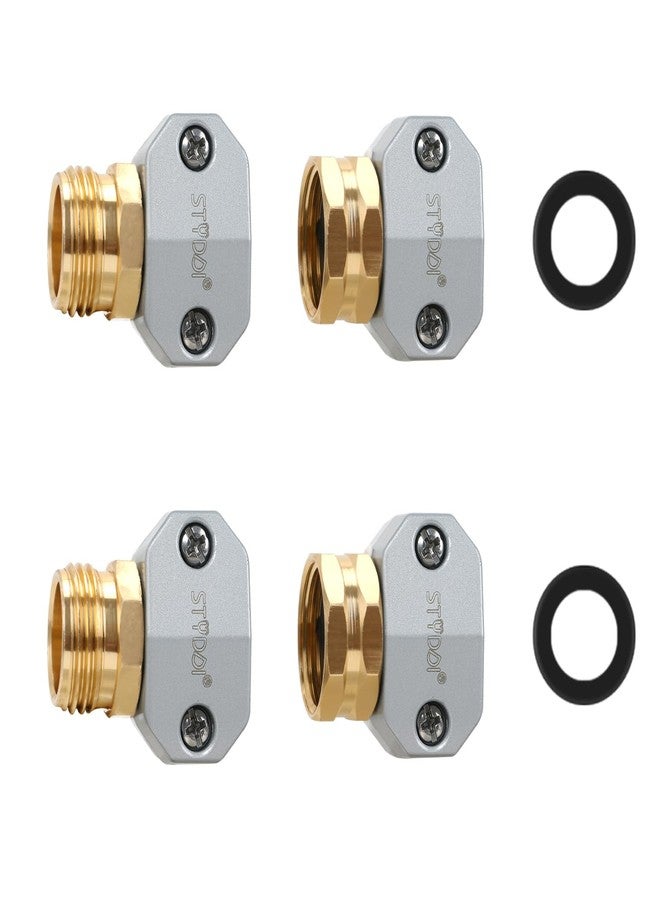 STYDDI Garden Hose Repair Connector Fitting, Aluminum Mender Female and Male Hose End Connector with Zinc Clamp, Fit 5/8-Inch and 3/4-Inch Garden Hose, 2 Sets - Image 1