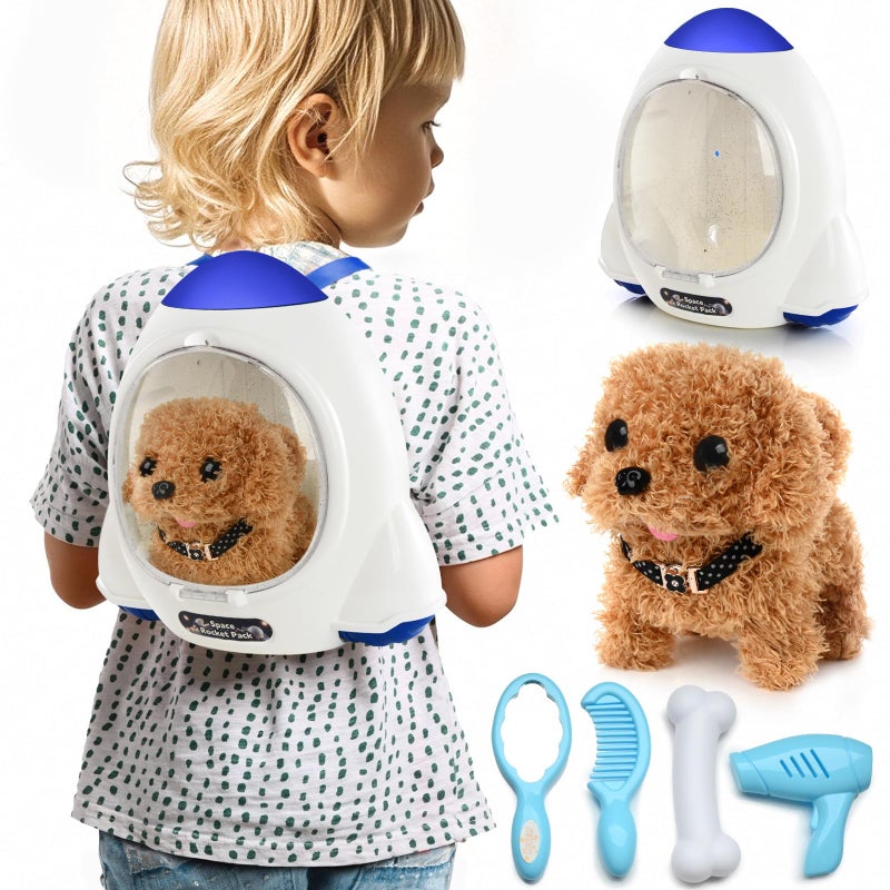 WorWoder Electronic Interactive Plush Puppy Battery Operated Mechanical Walking Little Pet Dog with a Cute Bag Barking Tail Wagging Stretching Companion Animal for Toddlers Kids Brown - Image 3