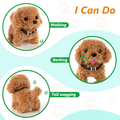 WorWoder Electronic Interactive Plush Puppy Battery Operated Mechanical Walking Little Pet Dog with a Cute Bag Barking Tail Wagging Stretching Companion Animal for Toddlers Kids Brown - Image 5