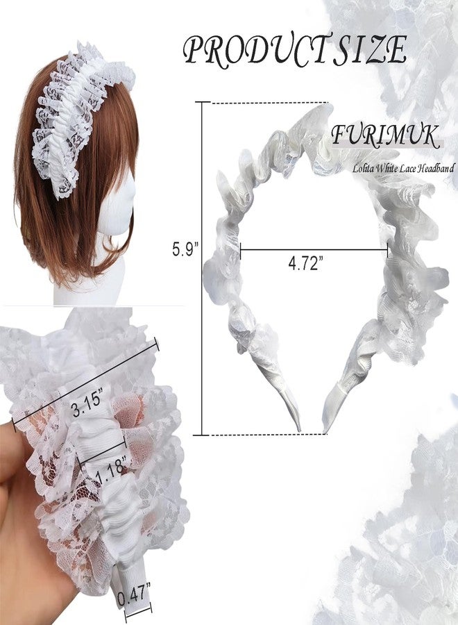 Furimuk Lolita White Lace Headband Headdress Gothic Vintage Cosplay Hair Accessories for Tea Party Princess - Image 2