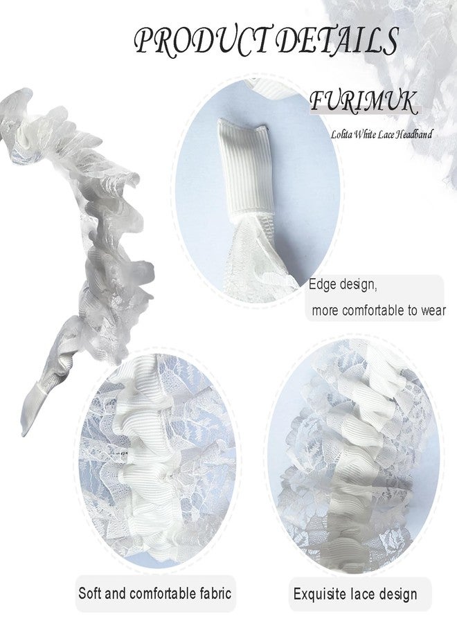 Furimuk Lolita White Lace Headband Headdress Gothic Vintage Cosplay Hair Accessories for Tea Party Princess - Image 3