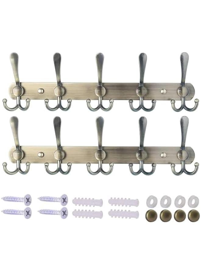 Wall Mounted Coat Rack - 5 Tri Hooks, Heavy Duty, Stainless Steel, Metal Coat Hook Rail for Coat Hat Towel Purse Robes Mudroom Bathroom Entryway, Bronze, 2 Packs (46-05) - Image 1