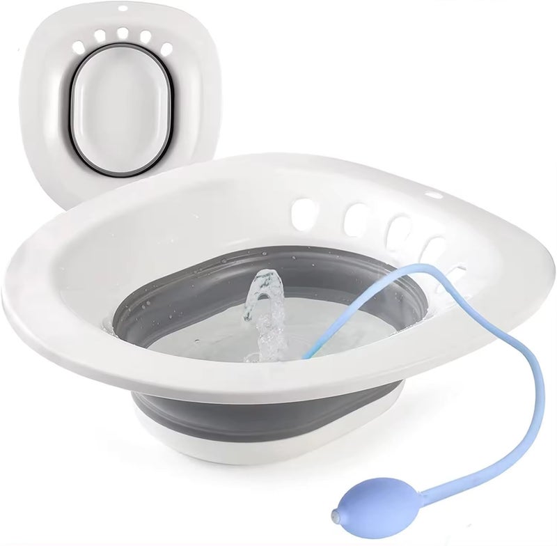 PRANIJ Sitz Bath Basin for Toilet with Flusher – Foldable Sitz Tub for Postpartum Care, Hemorrhoids, Piles, Anal Fissures, Post-Surgery Recovery & Elderly Hygiene – Portable, Ergonomic & Easy to Clean (Cloud Grey) - Image 1