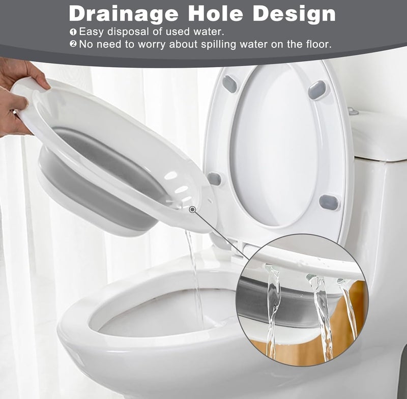 PRANIJ Sitz Bath Basin for Toilet with Flusher – Foldable Sitz Tub for Postpartum Care, Hemorrhoids, Piles, Anal Fissures, Post-Surgery Recovery & Elderly Hygiene – Portable, Ergonomic & Easy to Clean (Cloud Grey) - Image 5
