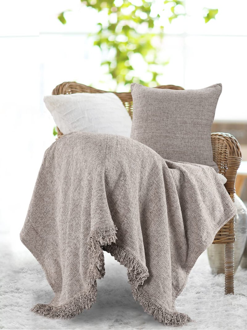 SASHAA WORLD Solid Soft Chenille Throw Blanket for Sofa, Bed & Couch with Cushion Cover Set | Grey Throw & Cushion Cover| Throw-130x180 cm, Cushion-45x45 cm - Image 2