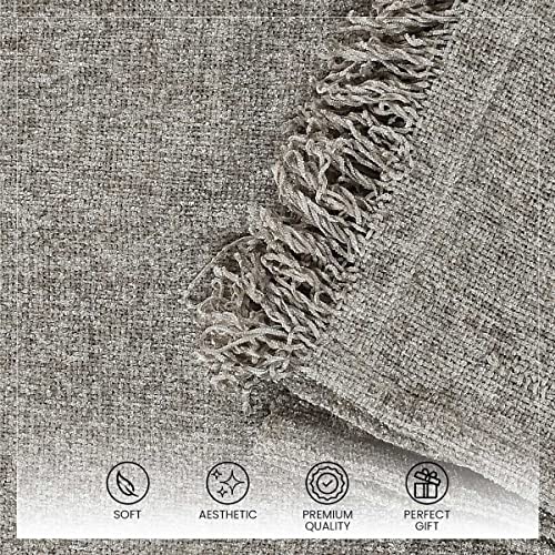 SASHAA WORLD Solid Soft Chenille Throw Blanket for Sofa, Bed & Couch with Cushion Cover Set | Grey Throw & Cushion Cover| Throw-130x180 cm, Cushion-45x45 cm - Image 4