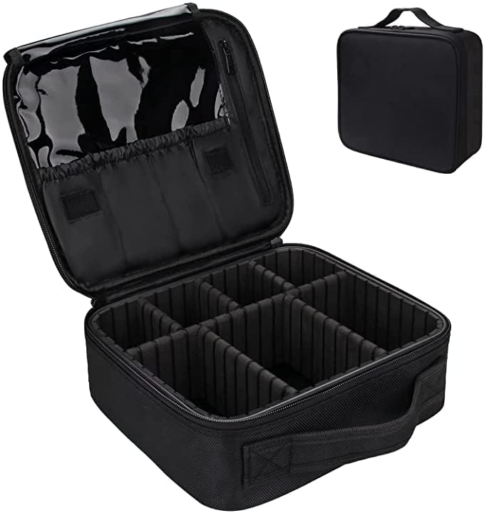 JUDEE Professional Makeup Train Case Cosmetic Toiletry Bag Travel Organizer Make up Artist Master Waterproof Case Portable Storage with Adjustable Dividers Accessories Tools Brushes Pouch(Black) - Image 1
