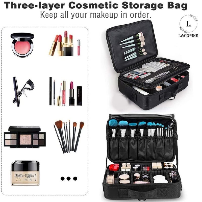 JUDEE Professional Makeup Train Case Cosmetic Toiletry Bag Travel Organizer Make up Artist Master Waterproof Case Portable Storage with Adjustable Dividers Accessories Tools Brushes Pouch(Black) - Image 5