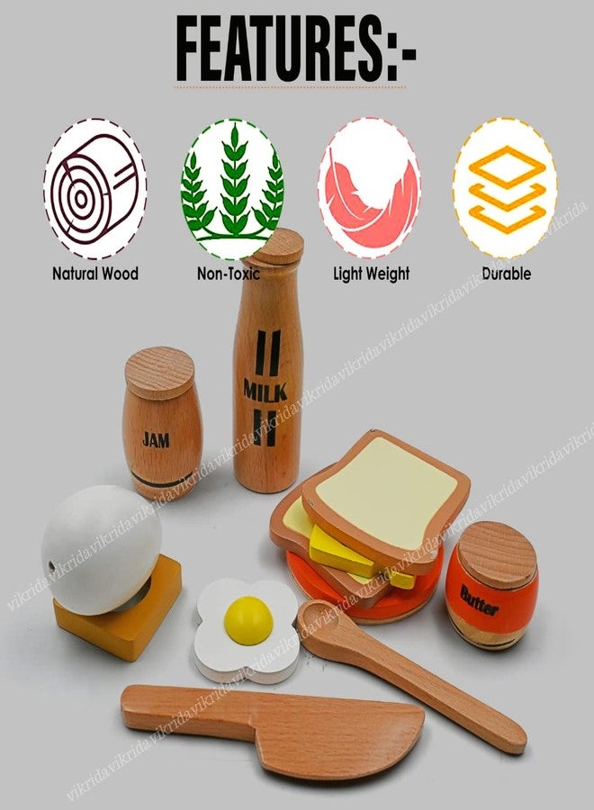 VikriDA Wooden Play Food for Toddlers - 16 Pieces Breakfast Pretend Toy Food for Play Kitchen Accessories - Orange Color - Image 5