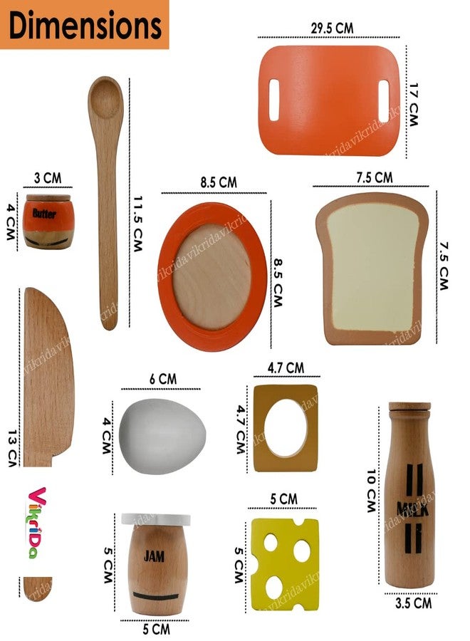 VikriDA Wooden Play Food for Toddlers - 16 Pieces Breakfast Pretend Toy Food for Play Kitchen Accessories - Orange Color - Image 3