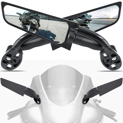 GZDLMoto Angle Wing Rearview Mirror, Racing Motorcycle Adjustable Side Rear View Mirrors, For Honda Kawasaki Suzuki Yamaha Universal Stealth Mirror(Black,Plus Lens) - Image 1