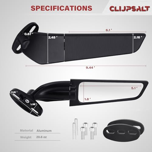 GZDLMoto Angle Wing Rearview Mirror, Racing Motorcycle Adjustable Side Rear View Mirrors, For Honda Kawasaki Suzuki Yamaha Universal Stealth Mirror(Black,Plus Lens) - Image 5