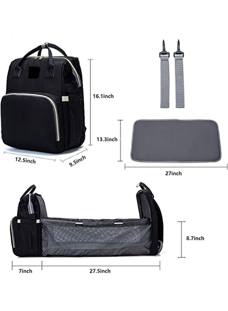 GT-Wheel Foldable Mummy Bag Backpack, Diaper Bag Tote, Bottle bag, Large Unisex Baby Bags with Changing Pad, Multipurpose Travel Bag for Moms Dads(Black) - Image 2