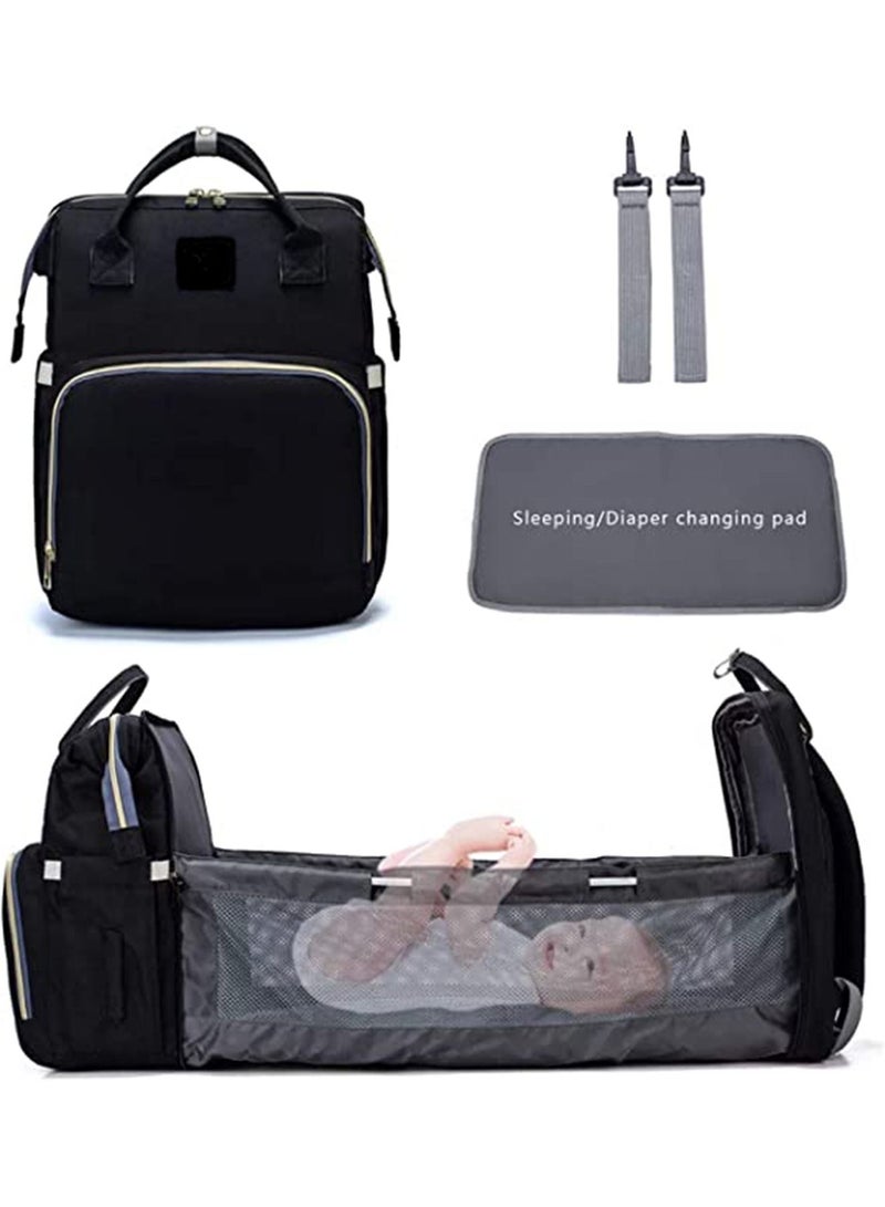 GT-Wheel Foldable Mummy Bag Backpack, Diaper Bag Tote, Bottle bag, Large Unisex Baby Bags with Changing Pad, Multipurpose Travel Bag for Moms Dads(Black) - Image 1