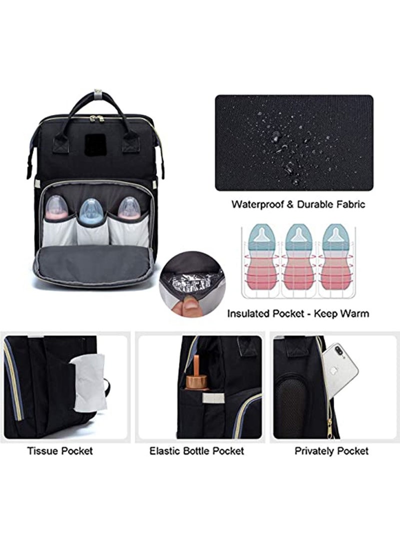 GT-Wheel Foldable Mummy Bag Backpack, Diaper Bag Tote, Bottle bag, Large Unisex Baby Bags with Changing Pad, Multipurpose Travel Bag for Moms Dads(Black) - Image 4