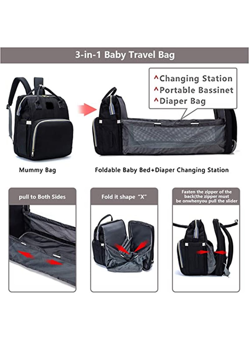 GT-Wheel Foldable Mummy Bag Backpack, Diaper Bag Tote, Bottle bag, Large Unisex Baby Bags with Changing Pad, Multipurpose Travel Bag for Moms Dads(Black) - Image 3