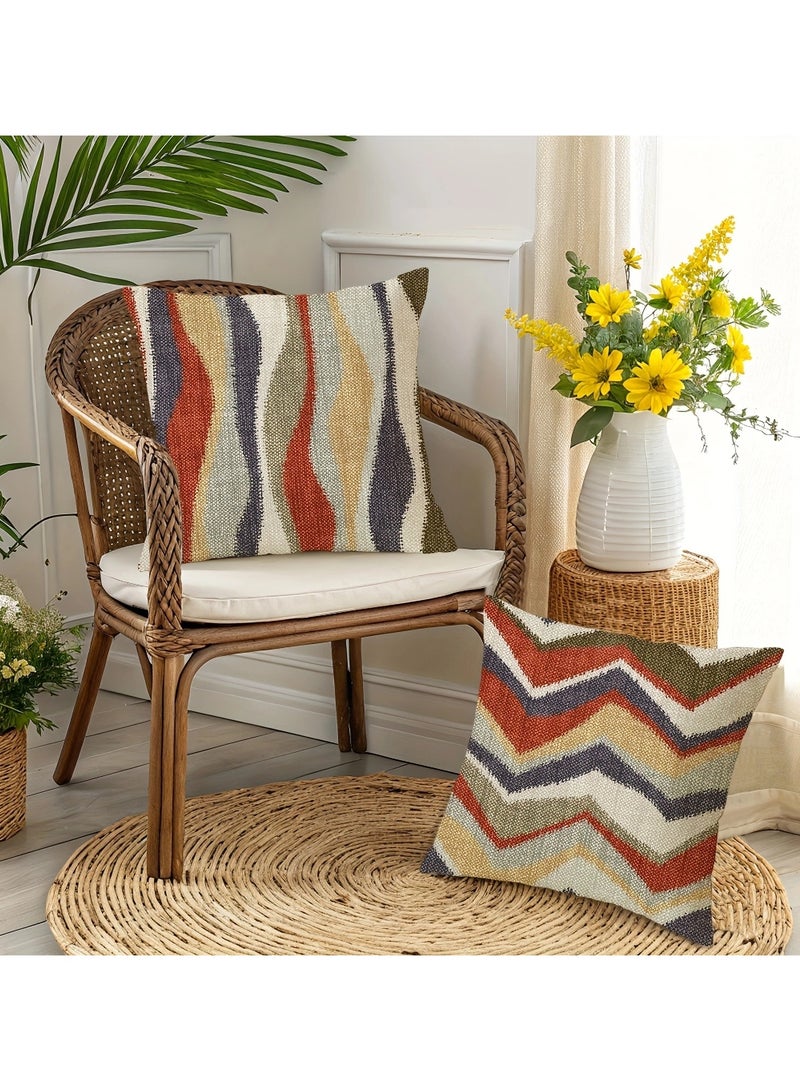 4 Pack Bohemian Throw Pillow Covers 18x18 Inch Abstract Geometric Outdoor Decor - Waterproof Polyester Zippered Cushion Cases for Sofa, Patio, Farmhouse (No Inserts)  - Image 5