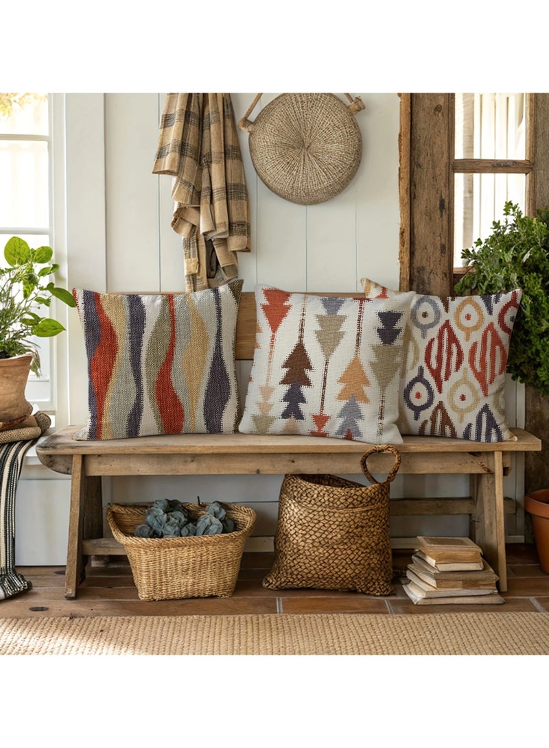 4 Pack Bohemian Throw Pillow Covers 18x18 Inch Abstract Geometric Outdoor Decor - Waterproof Polyester Zippered Cushion Cases for Sofa, Patio, Farmhouse (No Inserts)  - Image 4