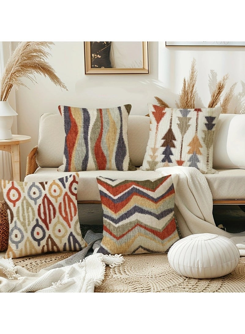 4 Pack Bohemian Throw Pillow Covers 18x18 Inch Abstract Geometric Outdoor Decor - Waterproof Polyester Zippered Cushion Cases for Sofa, Patio, Farmhouse (No Inserts)  - Image 2