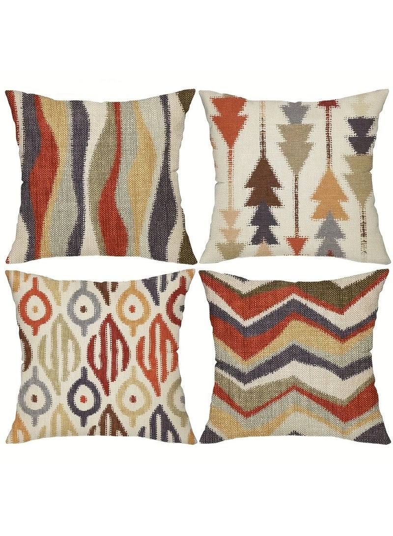 4 Pack Bohemian Throw Pillow Covers 18x18 Inch Abstract Geometric Outdoor Decor - Waterproof Polyester Zippered Cushion Cases for Sofa, Patio, Farmhouse (No Inserts)  - Image 1