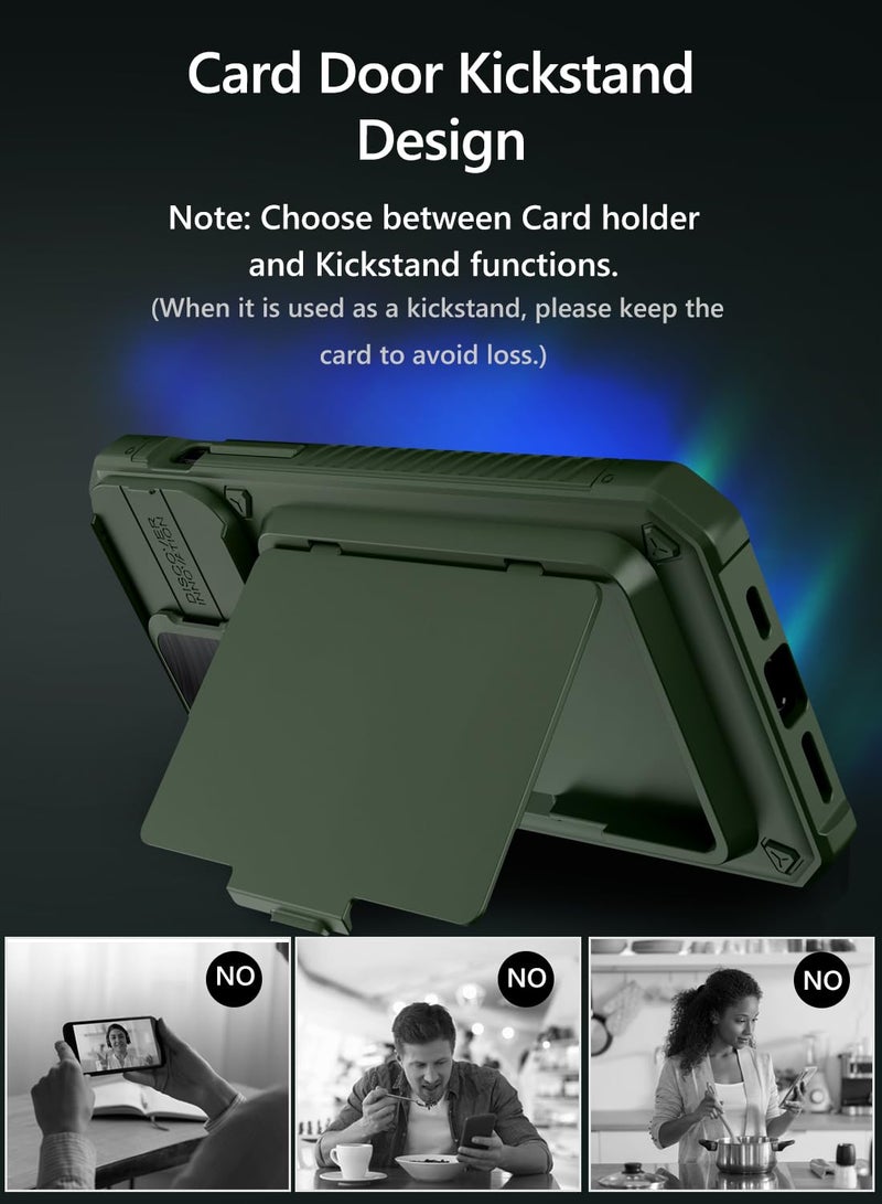 Vihibii for iPhone 15 Pro Max Case with Card Holder (4 Cards) & Slide Camera Cover & Kickstand, Military Grade Drop Protection, Rugged Hard Back & Silicone Edge Wallet Phone Case, 6.7" 2023, Green - Image 5