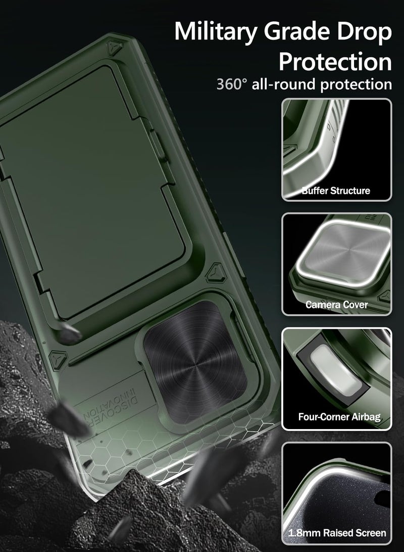 Vihibii for iPhone 15 Pro Max Case with Card Holder (4 Cards) & Slide Camera Cover & Kickstand, Military Grade Drop Protection, Rugged Hard Back & Silicone Edge Wallet Phone Case, 6.7" 2023, Green - Image 4