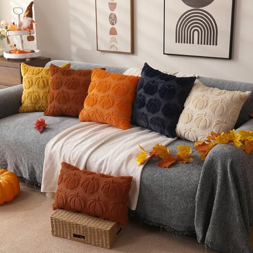 DFXSZ Fall Pillow Covers 18x18 Set of 2 Fall Decorations Autumn Rust Pumpkin Throw Pillow Cases Soft Plush Faux Fur Wool Couch Cushion Case for Chair Sofa Bedroom Living Room Home Decor PTK012A18 - Image 5