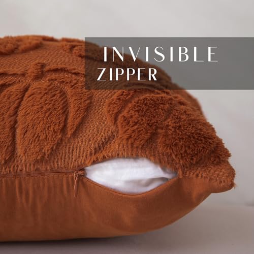 DFXSZ Fall Pillow Covers 18x18 Set of 2 Fall Decorations Autumn Rust Pumpkin Throw Pillow Cases Soft Plush Faux Fur Wool Couch Cushion Case for Chair Sofa Bedroom Living Room Home Decor PTK012A18 - Image 2
