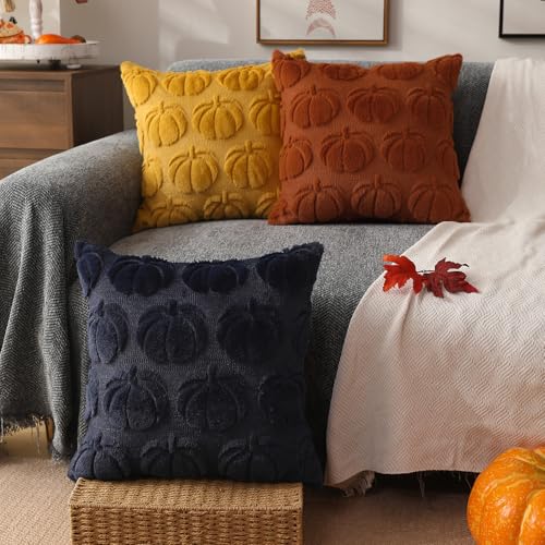DFXSZ Fall Pillow Covers 18x18 Set of 2 Fall Decorations Autumn Rust Pumpkin Throw Pillow Cases Soft Plush Faux Fur Wool Couch Cushion Case for Chair Sofa Bedroom Living Room Home Decor PTK012A18 - Image 4