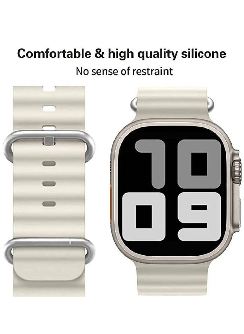 Sport New Silicone Band Compatible with Smart Watch Ultra Ocean 42/44/45/49mm Strap for iWatch Series Ultra 8 7 6 5 SE White