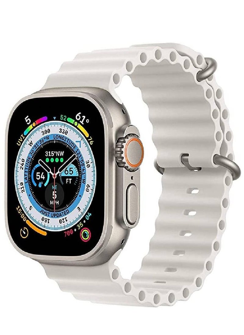 Sport New Silicone Band Compatible with Smart Watch Ultra Ocean 42/44/45/49mm Strap for iWatch Series Ultra 8 7 6 5 SE White