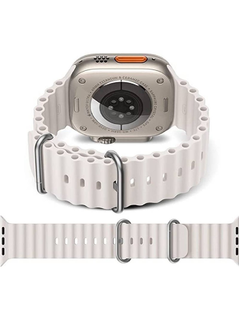 Sport New Silicone Band Compatible with Smart Watch Ultra Ocean 42/44/45/49mm Strap for iWatch Series Ultra 8 7 6 5 SE White