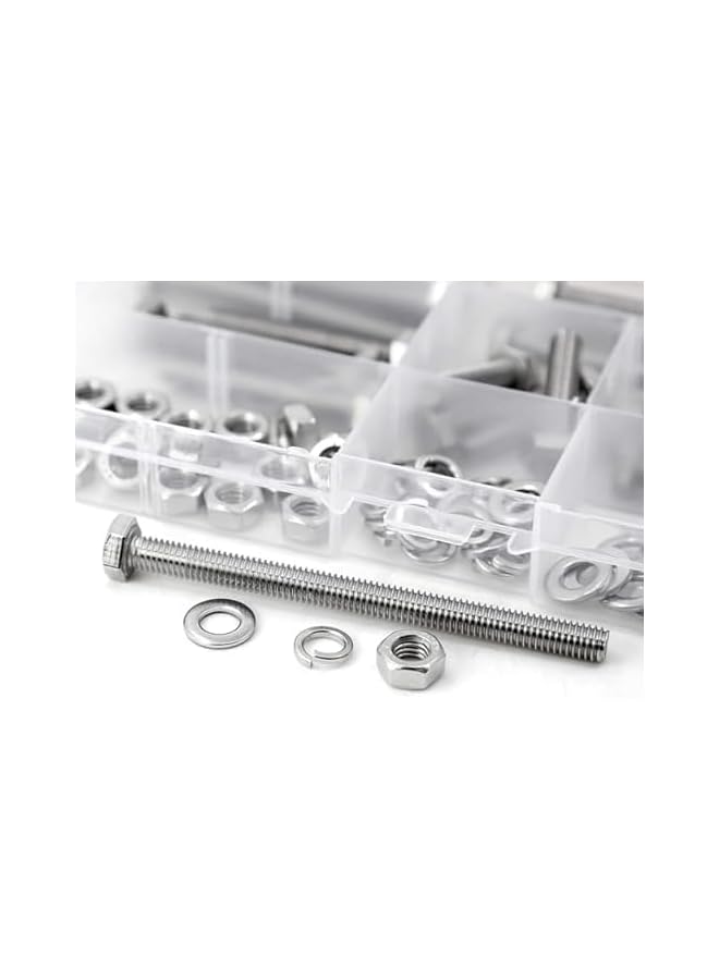 promass 20Set M6 Stainless Steel Hex Head Screws Bolts and Nuts Flat & Lock Washers Assortment Kit, 304 Stainless Steel 18-8,Fully Machine Thread 25mm 40mm 50mm 60mm 80mm - Image 4