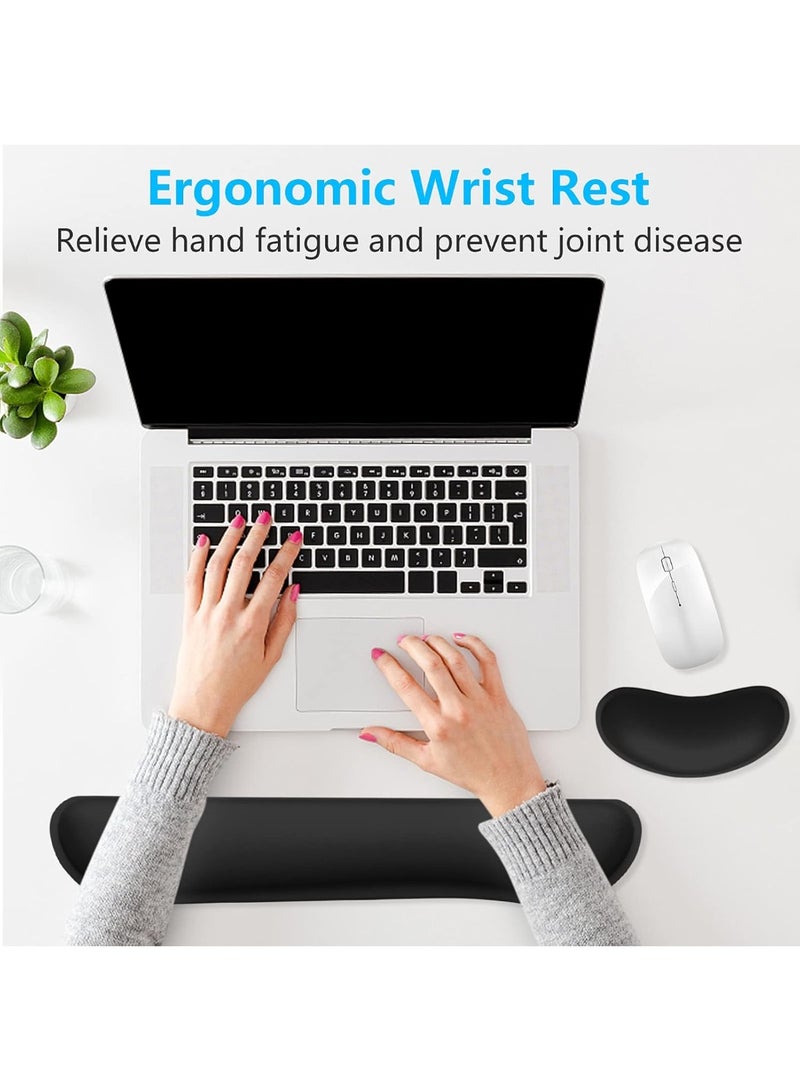 Enlarge Keyboard Wrist Rest, Memory Foam Wrist Cushion for Desk Mats Support, Cute Typing Pain Relief Keyboard Mouse Pad Rests Set with Non-Slip Base for Gaming Laptop Office, Jet Black - Image 5