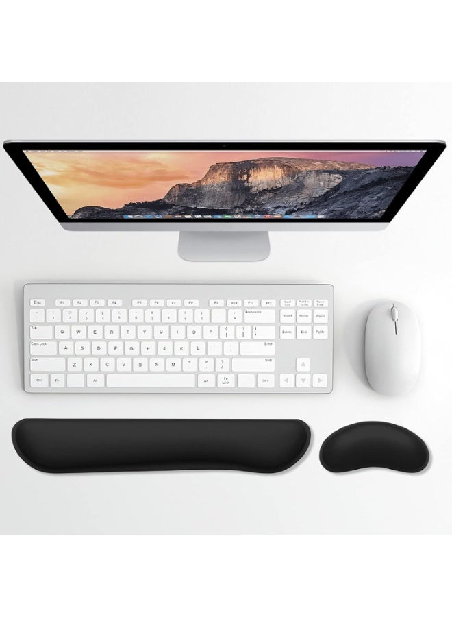 Enlarge Keyboard Wrist Rest, Memory Foam Wrist Cushion for Desk Mats Support, Cute Typing Pain Relief Keyboard Mouse Pad Rests Set with Non-Slip Base for Gaming Laptop Office, Jet Black - Image 2