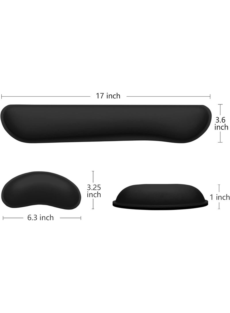 Enlarge Keyboard Wrist Rest, Memory Foam Wrist Cushion for Desk Mats Support, Cute Typing Pain Relief Keyboard Mouse Pad Rests Set with Non-Slip Base for Gaming Laptop Office, Jet Black - Image 3