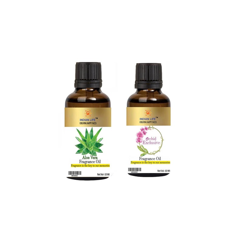 INDIANLIFE Best Pure Smell Fragrance Oil Aloe vera and Orchid For BathbomHerbal Handmade SoapRoom FreshenerDiffusion MeditationPack of 2 10 Ml each  - Image 1