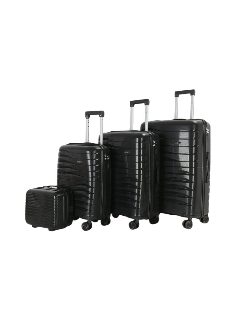 اتش تي مجموعة حقائب سفر إتش تي، من أربع قطع - حقائب سفر صلبة بعجلات دوارة، ومقبض تلسكوبي، وسحابات مقاومة للانحشار (13/20/24/28 بوصة، 13.5/49/76/129 لترًا، مجموعة سفر خفيفة الوزن، لون أسود) - Image 1