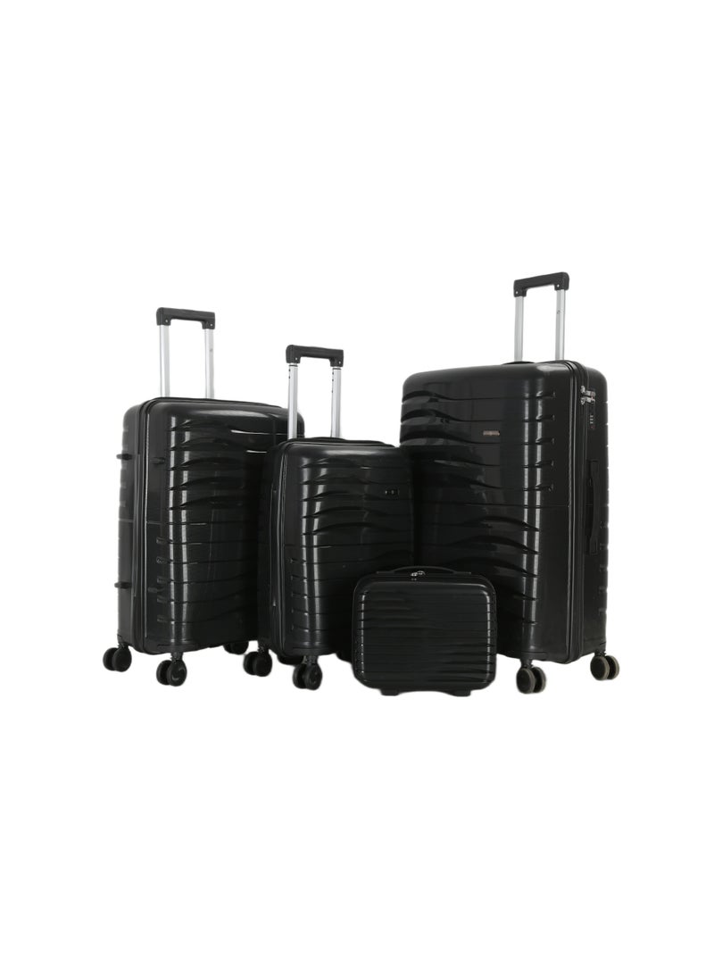 اتش تي مجموعة حقائب سفر إتش تي، من أربع قطع - حقائب سفر صلبة بعجلات دوارة، ومقبض تلسكوبي، وسحابات مقاومة للانحشار (13/20/24/28 بوصة، 13.5/49/76/129 لترًا، مجموعة سفر خفيفة الوزن، لون أسود) - Image 2