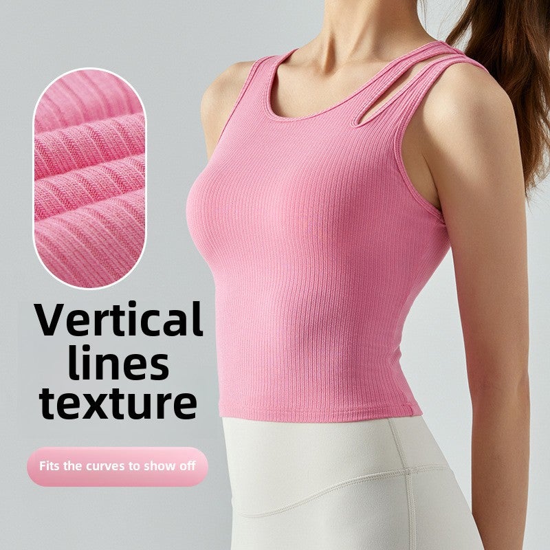 Generic Summer French Knit Sport Tank Asymmetric Pilates Yoga Top Women Primrose Yellow  - Image 4