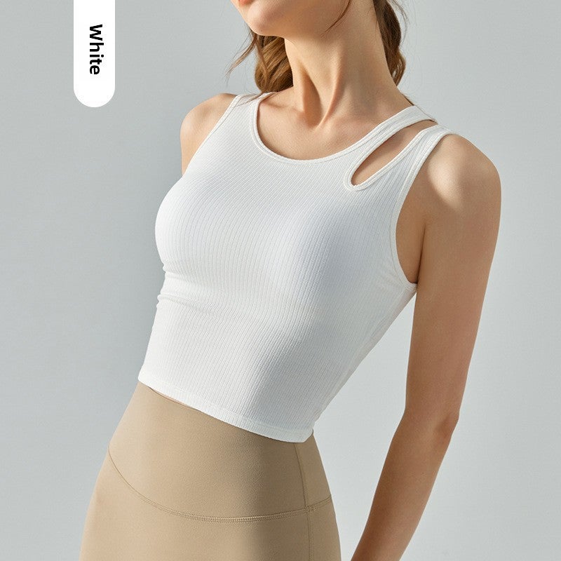Generic Summer French Knit Sport Tank Asymmetric Pilates Yoga Top Women Primrose Yellow  - Image 2
