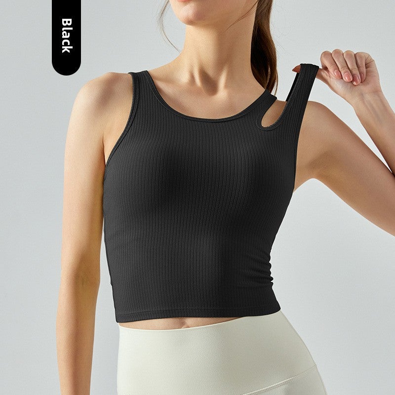 Generic Summer French Knit Sport Tank Asymmetric Pilates Yoga Top Women Primrose Yellow  - Image 3