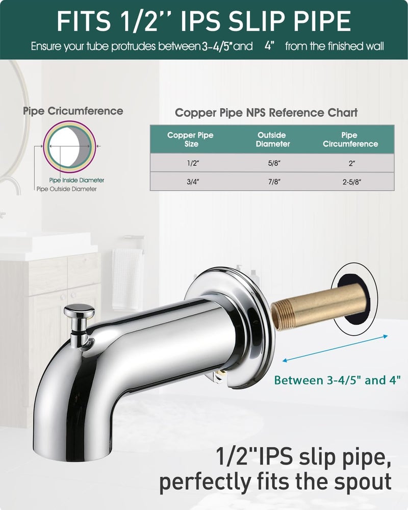 LOCALAND Extra Long Tub Spout with Diverter, Fits for 1/2" IPS Threads,Chrome Plated - Image 2