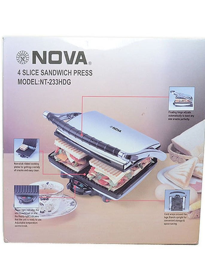 نوفا ماكينة صنع الساندوتشات نوفا NT 233 HDG بقوة 750 وات 4 شرائح (أسود/رمادي) - Image 2