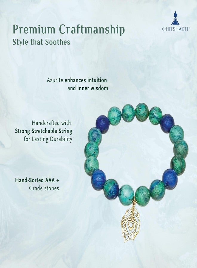 Chitshakti Peacock Blue Bracelet | Azurite | Unisex both for Men & Women | 18beads Stretchable Bracelet with Unakite Stone | Natural Crystal Healing Stone - Image 4