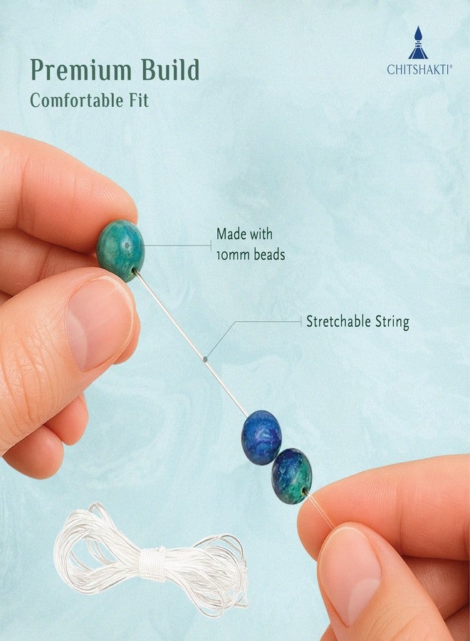 Chitshakti Peacock Blue Bracelet | Azurite | Unisex both for Men & Women | 18beads Stretchable Bracelet with Unakite Stone | Natural Crystal Healing Stone - Image 5