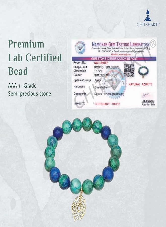 Chitshakti Peacock Blue Bracelet | Azurite | Unisex both for Men & Women | 18beads Stretchable Bracelet with Unakite Stone | Natural Crystal Healing Stone - Image 2