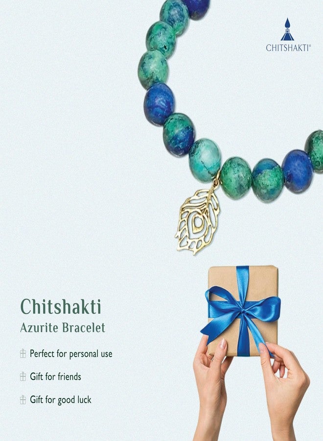 Chitshakti Peacock Blue Bracelet | Azurite | Unisex both for Men & Women | 18beads Stretchable Bracelet with Unakite Stone | Natural Crystal Healing Stone - Image 3