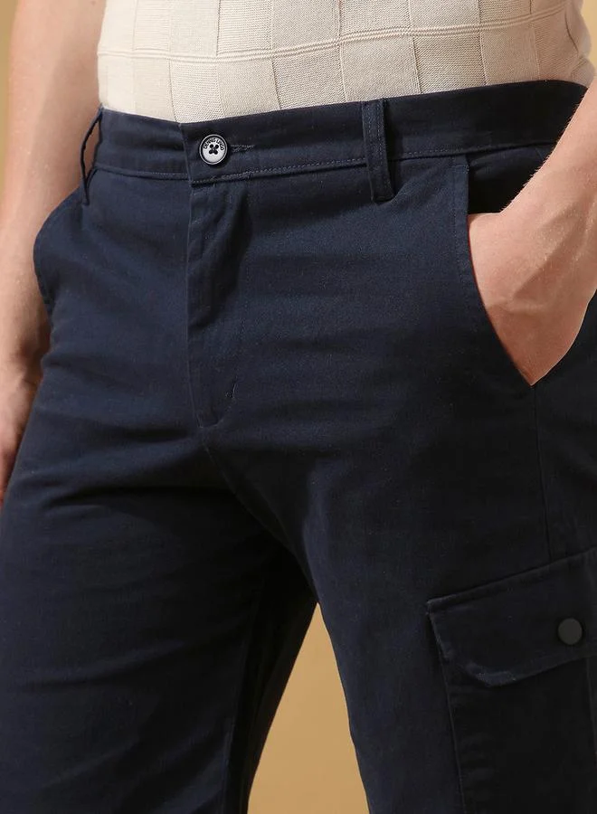 Dennis Lingo Men's Navy 100% Cotton Solid Pattern Cropped Length Cargo Regular Fit Shorts
