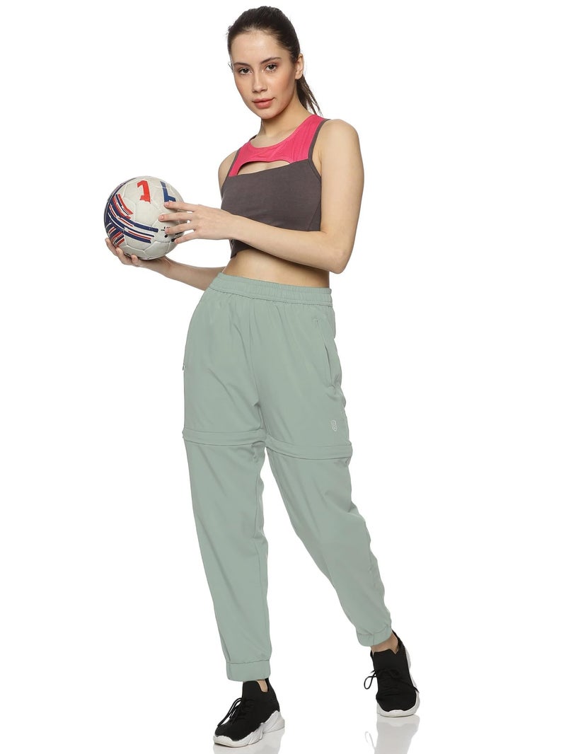 DOMIN8 Women's Solid Detachable 2 in 1 Track Pants with Elasticated Drawstring Waist & Zipper Pockets. Green - Image 1